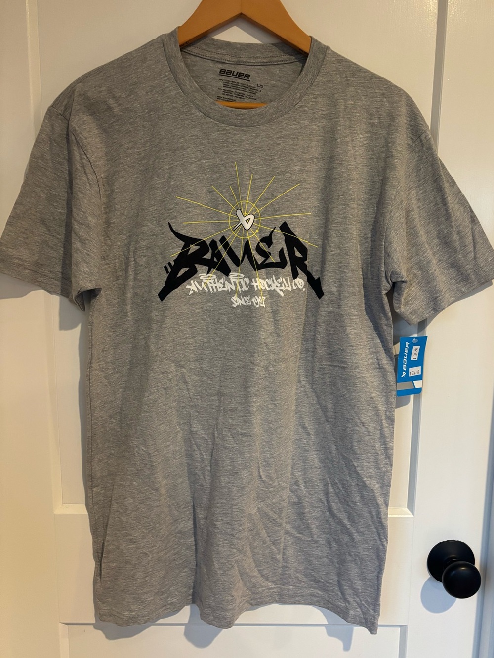 Bauer Gray Short-Sleeve Graphic Tee with Black & Yellow Print